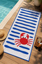 Sailor Blue Striped Crab Patterned 70X150 Beach Towel - Digital Printed Fade-Resistant Bath Towel - 2