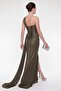Women's Khaki Asymmetrical Collar Slit Long Evening Dress - 6