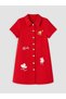 Lcw Kids Red Shirt Collar Printed Girls' Dress