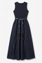 Women's Scarf Belt Detailed Parachute Skirt Navy Blue Sleeveless Long Length Flexible Viscose Dress