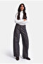 Women's Brown Striped 1W6-7 Barrel Fit Loose Cut Design Denim Trousers