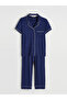 Lcw Dream Navy Blue Shirt Collar Women's Pajama Set - 5
