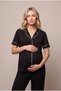 Women's Black Piping Buttoned Maternity Pajama Set with Dressing Gown - 6
