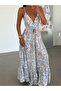 Patterned V-Neck Strappy Dress - Blue - 4
