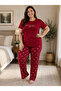 Women's Plus Size Milan Fabric Crew Neck Short Sleeve Pajama Set Gift, Dowry Pajama Set