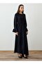Asymmetrical Cut Gold Sleeve Accessory Detailed Hijab Dress - Black - - 3