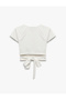 Tie-Up Slim Fit Short Sleeve Crew Neck Crop Sports T-Shirt - 3