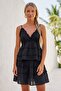 Black Double-Breasted Collar Flared Skirt Adjustable Strap Cotton Woven Top and Bottom Set 60-43 50-65 - 3