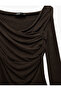 Asymmetric Collar Long Sleeve Gathered Blouse - 3
