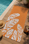 Orange Background White Tropical Leaf Pattern 70X150 Beach Towel - Cotton Bath Towel - 3