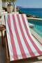 Pink and White Thick Vertical Striped 70X150 Beach Towel - Digital Printed Fade-Resistant Bath Towel