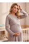 New Season Women's Beige Long Sleeve Double Breasted Collar Special Design Maternity Nightgown with Breastfeeding Feature - 4