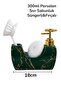 342 Emerald Green Marble Patterned Porcelain Liquid Soap Dispenser with Brush |   Gold Pumped - 2