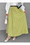 Voile Fabric Lined Long Skirt with Pockets - Oil Green - 2