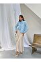 Lace Guipure Floral Embroidered Buttoned Long Sleeve Shirt 030 - Blue - 2