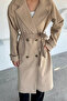 Beige Women's Double-Breasted Collar Cashmere Coat - 4