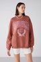Ramona Women's Oversize Soft Fleece Lined Organic Cotton Printed Round Neck Tile Color Sw - 5