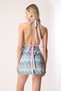 Zigzag Patterned Halter Neck Backless Lilac Women's Mini Dress with Tie Detail - Liora - 3