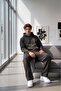 Men's Black Plain Hooded Sweatshirt and Black Wide-Leg Sweatpants Set - 2