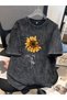 Cute Sunflower Print Oversized T-Shirt in Distinctive Colors