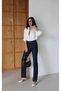 Women's Rinse Jean Pants High Waist Mini Flare Leg Raw Stitched Denim - 5
