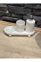 Natural Stone 4-Piece Bathroom Set - Marble Tray Design with Stand - Stylish and Modern Bathroom Decoration - 4