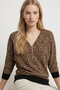 Runou Zipper Detailed Batwing Three Quarter Sleeve Leopard Jacquard Knitted Women's Blouse & Combed Cotton Blouse - Camel - 4