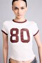 Fitted Crew Neck Printed Stripe Detailed Ribbed Crop T-Shirt I6805Ax26Au - 3