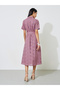 Schiffli Short Sleeve Shirt Midi Dress with Belt Detail - 5