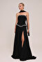 Women's Strapless Pearl Embellished Wide Size Range Long Evening Dress 8538 Black - 2