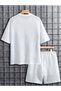 Men White Waffle Knit T-Shirt and Shorts Set - 2