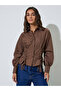 Brown Lace Up Detail Raglan Sleeve Buttoned Shirt - 3