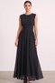 Women's Crew Neck Draped A-Line Lycra Tulle Long Evening Dress