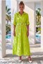 Italian Pistachio Green Shirt Collar 3/4 Sleeve Lined Belted Casual Scalloped Long Woven Dress 130 58 - 3