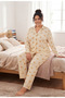 Women's Oversized Printed Long Sleeve 100% Cotton Crew Neck Pajama Set - 2
