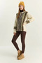 Women's Ethnic Patterned Oversize Crew Neck Knitwear Cream Sweater - 2