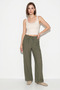 Women's Elastic Waist Tie Pocket Ayrobin Wide Leg Khaki Trousers - 2