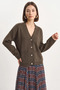 Women's Buttoned Pocket Detailed V-Neck Long Sleeve Knitwear Brown Cardigan - 4