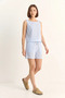 Women's Thick Strap Blouse Elastic Waist Pocket Detailed Shorts Striped Cotton White Blue Bottom-Top Set - 3