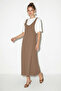 Women's basic a-line maxi dress with straps - beige - plus size - 3