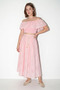 Women's Scallop Embroidered Gipeli Off-Shoulder Blouse Belt Detailed Pink Skirt Set - 2