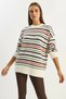 Women's Crew Neck Striped Knitwear Cream Sweater - 4