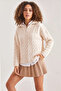 Women's Turtleneck Zippered Patterned Knitwear Ecru Sweater - 6