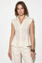 Women's Waist-Slit Flounce Cut Linen Textured Cream Shirt