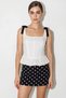 Women's Embroidered Shoulder Tie Detailed Corset Look White Black Blouse - 4