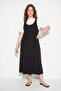Women's Basic T-Shirt Detailed Strappy A-Line Maxi Black Dress - 2