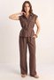 Women's Padded Belt Detailed Pocketed Vest with Elastic Waist Modal Cocoa Set - 5