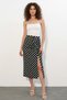 Women's Gathered Waist Slit Polka Dot Black Skirt