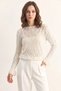 Women's Openwork Crew Neck Flounce Sleeves Lightweight Flowy Knitwear Ecru Sweater - 5