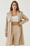 Women's Front Detail Leather Trench Coat Beige - 5